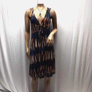 Venus Lascana Dress Womens Sz Small Blue Rust Soft V-Neck Sleeveless Knee Length
